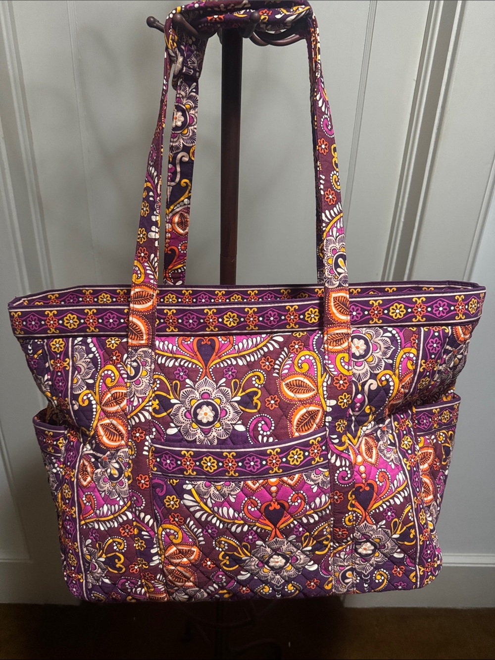 Vera Bradley Large Quilted Floral Paisley Tote Bag in Purple and Orange